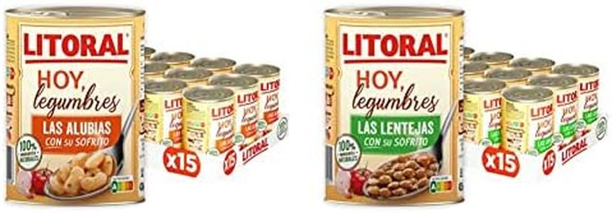 LITORAL Hoy Legumbres Alubias con su sofrito - Plato Preparado Sin Gluten - Pack de 15x430g - Total: 6.45kg & Hoy Legumbres Lentejas con su sofrito - Paquete de 15 x 425g (Total: 6.375 kg)
