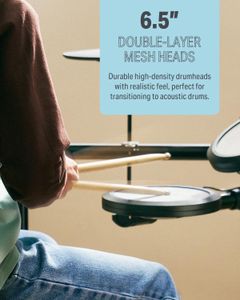 Donner DED-70 Kids Electric Drum Kit – 150 Sounds, Mesh Pads, USB MIDI, Cymbals, Pedals, Throne, Headphones, Sticks
