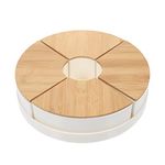 STOBOK Snack Tray with Lid Divided Candy Box Nut Holder Dried Fruit Box Tray Round Appetizer Tray with Wooden Cover 4 Compartment Dry Food Storage Organizer Dish Platter 26cm White