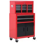 HOMCOM Rolling Tool Chest with Wheels and Drawers, 6-Drawer Tool Storage Cabinet, Detachable Organizer Tool Box Combo, Mobile Lockable Toolbox for Workshop Mechanics Garage