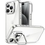 JETech Kickstand Case for iPhone 15 Pro Max 6.7-Inch, Built-in Camera Ring Stand, Non-Yellowing Shockproof Phone Bumper Cover, Anti-Scratch Clear Back (Clear)