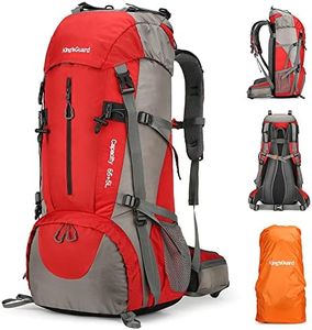 King'sGuard 70L Hiking Backpack Large Lightweight Waterproof Camping Backpack Travel Backpacking Backpack Daypack with Rain Cover -Frameless (Red)