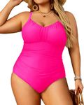 Aqua Eve Plus Size Swimsuit for Women Tummy Control One Piece Bathing Suit Vintage Swimwear, Hot Pink, 18 Plus