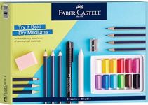 Faber-Castell Try It Box: Dry Mediums, 26 Piece Sketching Coloring Art Set with Colored Pencils, Graphite Pencils, Pastels, Pitt Artist Pen and Art Tools