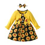 Infant Baby Girl Dress Outfits Toddler One-Piece Bow Princess Headband Long Sleeve Sundress Skirt Outfits 6-9 Months Yellow