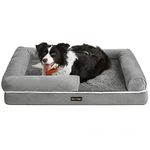 Feandrea Orthopedic Dog Bed, Dog Sofa with Sides, Removable Washable Cover, 91 x 71 x 20 cm, Non-Slip Bottom, Light Grey PGW076G02