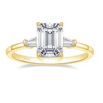 EAMTI 3CT 925 Sterling Silver Gold Engagement Rings 3-Stone Emerald Cut Cubic Zirconia CZ Wedding Promise Rings for Her Wedding Bands for Women Size 5