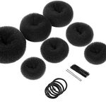 Teenitor 7 Hair Bun Makers Set, Black Buns Shaper Hair Styling Accessories Kit with 5 Bands & 20 Bun Pins, Donut Ring Style Chignon Bun Maker for Ballet Dance(2 Small 2 Medium 2 Large 1 Extra-large)