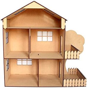 StonKraft Wooden 3D Puzzle Doll House - Home Decor, Construction Toy, Modeling Kit, School Project - Easy to Assemble - Doll House Plain