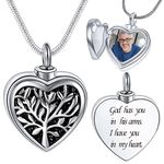 Farfume Custom Lockets for Ashes, Personalized Heart Ash Necklace Jewellery with Photo & Text - Keepsake Urn Necklace for Human/Pet Ashes (Life Tree)