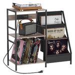 Record Player Stand with Vinyl Storage Turntable Stand with Record Storage End Table with Charging Station Vinyl Record Storage Cabinet Up to 200 Albums 3 Tier Side Table with USB Ports and Outlets