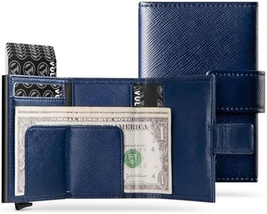 VULKIT RFID Card Wallet for Men, Slim Compact Men's Wallet, Leather RFID Blocking Credit Card Holder Wallet, Trifold Thin Metal Security Pop Up Wallet, Gift Box Packing