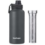 InstaCuppa Insulated Thermosteel Infuser Water Bottle 650 ML, Stainless Steel Infusion Unit, Detox Recipes eBook,2Lids (Grey)