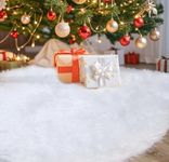 Christmas Tree Skirt, 90 cm Fluffy Faux Fur White Christmas Tree Skirt for Xmas Tree Decorations Holiday Home Christmas Party Ornaments