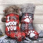 Nesawaki Pet Dog Christmas Stockings Set of 2,Plaid Christmas Stocking 18" Large Size I Woof You Christmas Dog Gift,Farmhouse Christmas Stocking with Plush Faux Fur for Dog Family Christmas Decoration