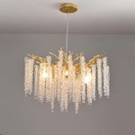 Gjlulqi Crystal Tree Branches Chandeliers Luxury Round Raindrop Crystal Pendant Light Fixture 8 Light Ceiling Hanging Light for Dining Room Bedroom Living Room Entryway 60 cm Gold