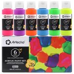 Artecho Neon Paint - Set of 6 Colors, 59 ml / 2 oz Acrylic Paint for Decoration, Art Painting, Outdoor and Indoor Art Craft, Supplies for Canvas, Rock, Wood, Fabric, Waterproof Rich Pigments