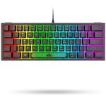 LexonElec K61-60% Percent Compact [UK Layout] Gaming Keyboard, RGB Illuminated LED Backlit Light up Wired Keyboard Mechanical Feel Ergonomic Shortcut for PC Laptop MAC Gamer Travel Black