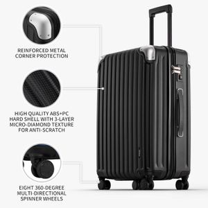 LEVEL8 3-Piece Luggage Set – Hardshell Spinner Suitcases with Laptop Compartment, Black (20/24/28”)