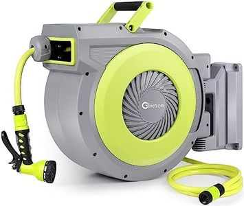 Bietor Retractable Garden Hose Reel Wall Mounted, Heavy Duty Water Hose Reel 40m+2m, with 9 Pattern Hose Nozzle, Slow Return System, Any Length Lock, 180°Swivel Bracket
