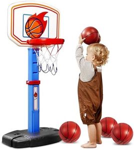 JOYIN Toddler Basketball Arcade Game Set, Adjustable Basketball Goal with 4 Balls for Kids Indoor Outdoor Play, Carnival Games, Christmas Birthday Gift for Boys Girls Age 1 and Up - Air Pump Included