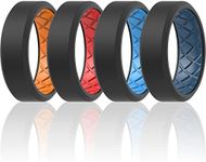 ThunderFit Men Silicone Wedding Rings, Breathable Pattern Engagement Bands 8mm Wide 2.2mm Thick - 1/4/7 Variety Multipack (Pack F - Size 11.5-12 (21.3mm))