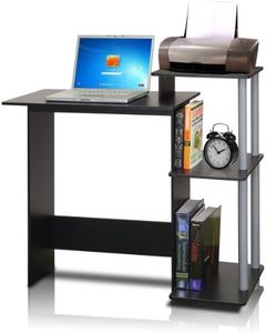 Furinno Efficient Home Laptop Notebook Computer Desk with Square Shelves, Black/Grey