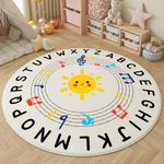 ZCVAcom Sun ABC Kids Rug,3.3ft Soft Round Educational Playroom Rug, Alphabet Rug Kids Carpet for Classroom Bedroom Kids Room Reading Nook Décor(Sun CD, Round 47 inch)