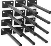 8 Pcs 6" Black Solid Steel Floating Shelf Bracket Blind Shelf Supports - Hidden Brackets for Floating Wood Shelves - Concealed Blind Shelf Support – Screws and Wall Plugs Included