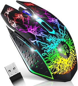 VEGCOO C10 Ratón inalámbrico para Juegos, Ratón para Juegos Recargable, Ratón óptico silencioso con Receptor USB 2.4G, 3 Niveles dpi, 7 Botones, 7 Colores Luces LED para PC/Mac Gamer (C24 Negro)