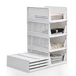 BTGGG 4 Pack Wardrobe Storage Organiser Stackable Drawer Organizer Collapsible Storage Boxes for Shelves, Easy Pull Out Drawer Dividers for Closet, Cabinet, Pantry, Laundry Study Room Organization