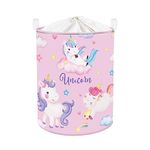 Clastyle 45L Cartoon Pink Unicorn Laundry Hamper Dreamy Rainbow Laundry Basket for Girls Room Round Toy Clothes Storage Basket with Drawstring, 14.2x17.7 in