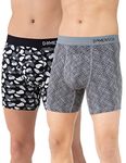 DAMENSCH Men's Regular Fit Supima Printed Cotton Boxer Brief Pack of 2 | Boxers for Men, Underwear for Men, Underwear for Men Combo,v Shape Underwear for Men-Breezy Black,Gray Grid-M