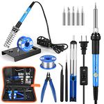 Soldering Iron Kit Electronics, 60W Soldering Welding Iron Tools with ON-Off Switch, 5pcs Soldering Iron Tips, Solder Sucker, Soldering Iron Stand, Tweezers, Solder Wire, Wire Cutter, PU Carry Bag