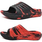 KuaiLu Mens Recovery Sandals Sport Comfort Arch Support Cushion Athletic Sliders Orthotic Plantar Fasciitis Open Toe Wide Width Thick Foam Sandles Summer Pool Beach Slippers Red Black Size 8