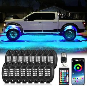 LD DARKEAGLE 16Pods Segmented RGB LED Rock Lights with APP/RF Remote Control,Underglow Lights Multi Zone Neon Exterior Light Multicolor 12v Waterproof for Trucks Accessories Jeep UTV SUV ATV Golf Cart