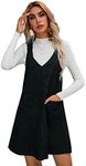 Milumia Women's Plaid V Neck Pinafore Overall Short Dress Losse Mini Jumper Dress with Pockets Black Corduroy 3X-Large