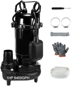 1HP Sewage Grinder Sump Pump, 110V 6400GPH Cast Iron Submersible Effluen Pumps with Auto Float Switch and Adapter for Basement, Sump Basin, Residential Sewage, 2" NPT Discharge