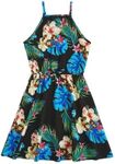 OYOANGLE Girl's Casual Boho Floral Print Sleeveless A-Line Swing Cami Hawaiian Dress Sundress Blue Print 8Y