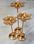 DESIGN MAGNIFIQUE Iron Lotus Tealight Candle Holder Stand Set Of 3 Diwali Home Decor Temple Puja, Gold