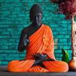 Swarn House Decor's Beautiful Sitting Buddha Idol Statue for Home & Garden - Big Size 2 Feet (Black & Rose)