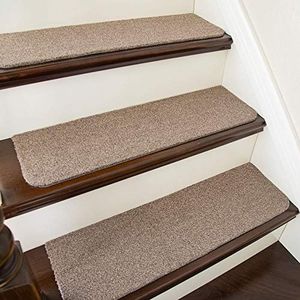 COSY HOMEER Stair Treads Non-Slip Carpet Mat 28inX9in Indoor Stair Runners for Wooden Steps, Stair Rugs for Kids and Dogs, 100% Polyester TPE Backing 4pcs,Beige,Protect Floor