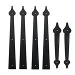 LWZH Metal Gate Door House Hinge Handle Set, Decorative Garage Door Carriage Accents Door Hardware Black 2 Handles 4 Hinges, Screws Included