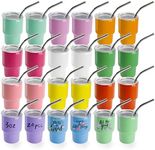 Joyclub 24 Pack 3 oz Mini Tumbler Shot Glass with Straw and Lid Stainless Steel Sublimation Tumblers Blanks Mixed Colors Mini Shot Glass Serve as Coffee Kids Wedding Party Favors Cups