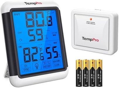 TempPro TP65B Digital Wireless Hygrometer Indoor Outdoor Thermometer Wireless Temperature and Humidity Monitor with Touchscreen and Backlight Humidity Gauge, 500ft/150m Range(Previously ThermoPro)