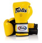 Fairtex Muay Thai Boxing Gloves BGV9 - Heavy Hitter Mexican Style - Minor Change Black with Yellow Piping 12 14 16 oz. Training & Sparring Gloves for Kick Boxing MMA K1