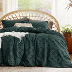 Bedsure Boho Duvet Cover Queen - Boho Bedding, Tufted Queen Duvet Cover for All Seasons, 3 Pieces Embroidery Shabby Chic Home Bedding Duvet Cover Set (Forest Green, Queen, 90x90)