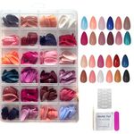 Hexwell 24 Color Press On Nails Fake Nails Sets Women 576Pcs Glossy Matte Colored Artificial Stick On Nails Medium Length With Nail File, Adhesive Tabs and Nail sticks