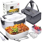 FORABEST Electric Lunch Box Food Heater, Fast 80W Electric Tiffin Lunch Box, 12/24V for Car/Truck & 110V for Office, Heated Lunch Box for Men, Portable 1.5L Boite a Lunch Chauffante, Lunch Made Easy