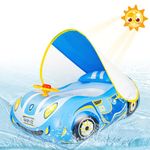 Olycism Baby Swimming Float with Canopy UPF50+ & Toy Play Steering Wheel Children's Boat Swimming Hoop with Patch Kit for Children from 1-4 Years Blue